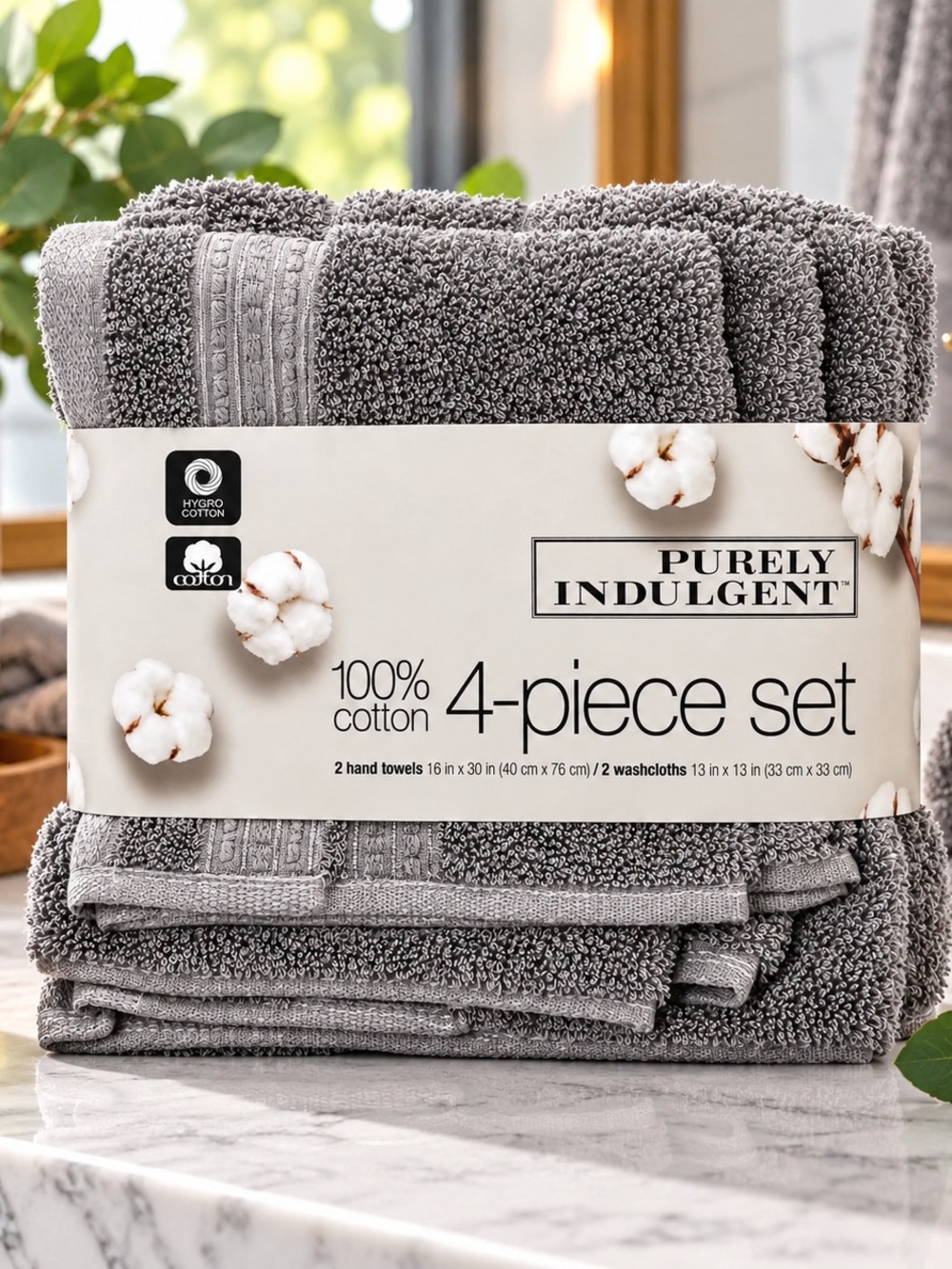 Purely Indulgent HygroCotton 4 Piece Towel Set Gunmetal Gray
